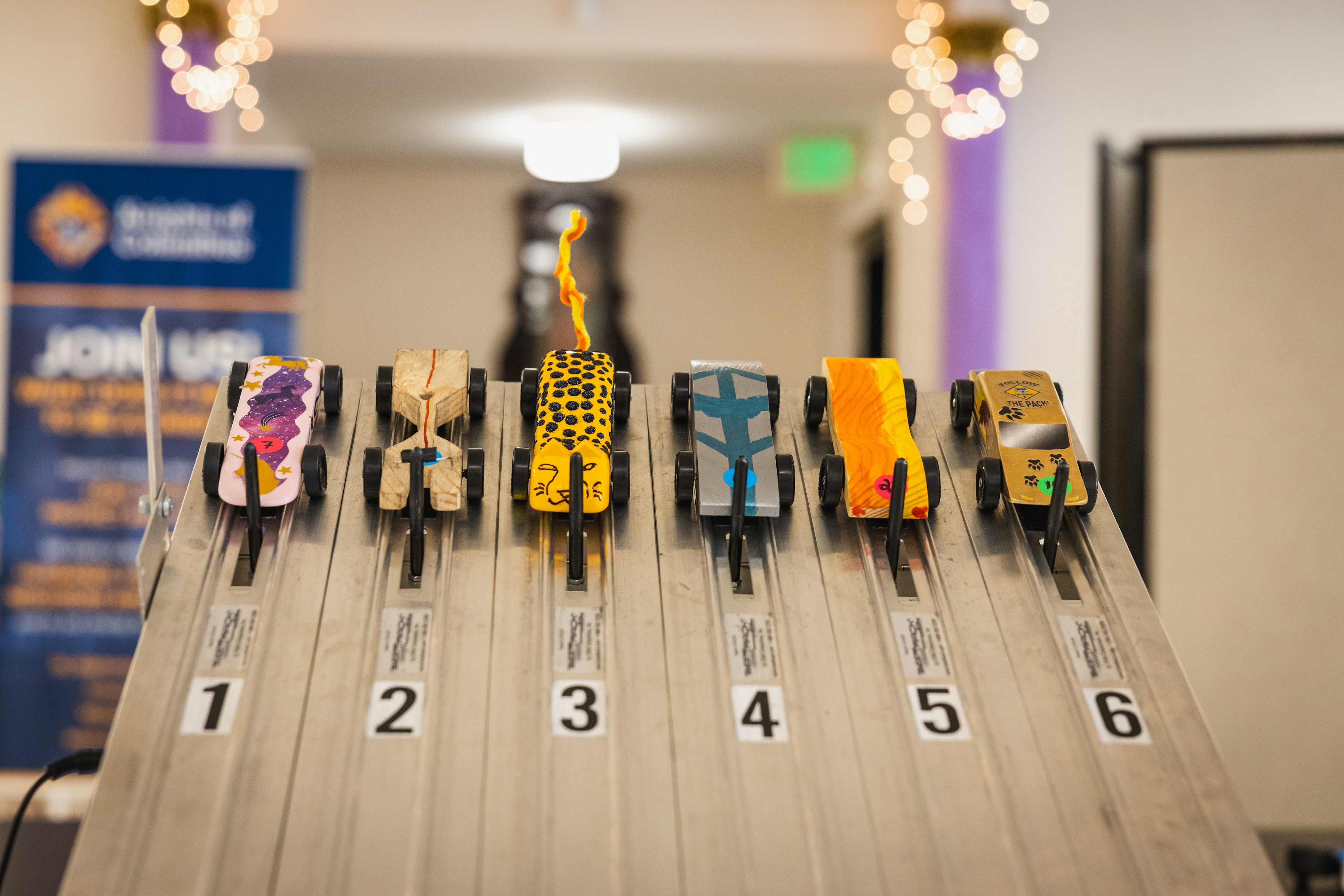 Pinewood Derby race action shot